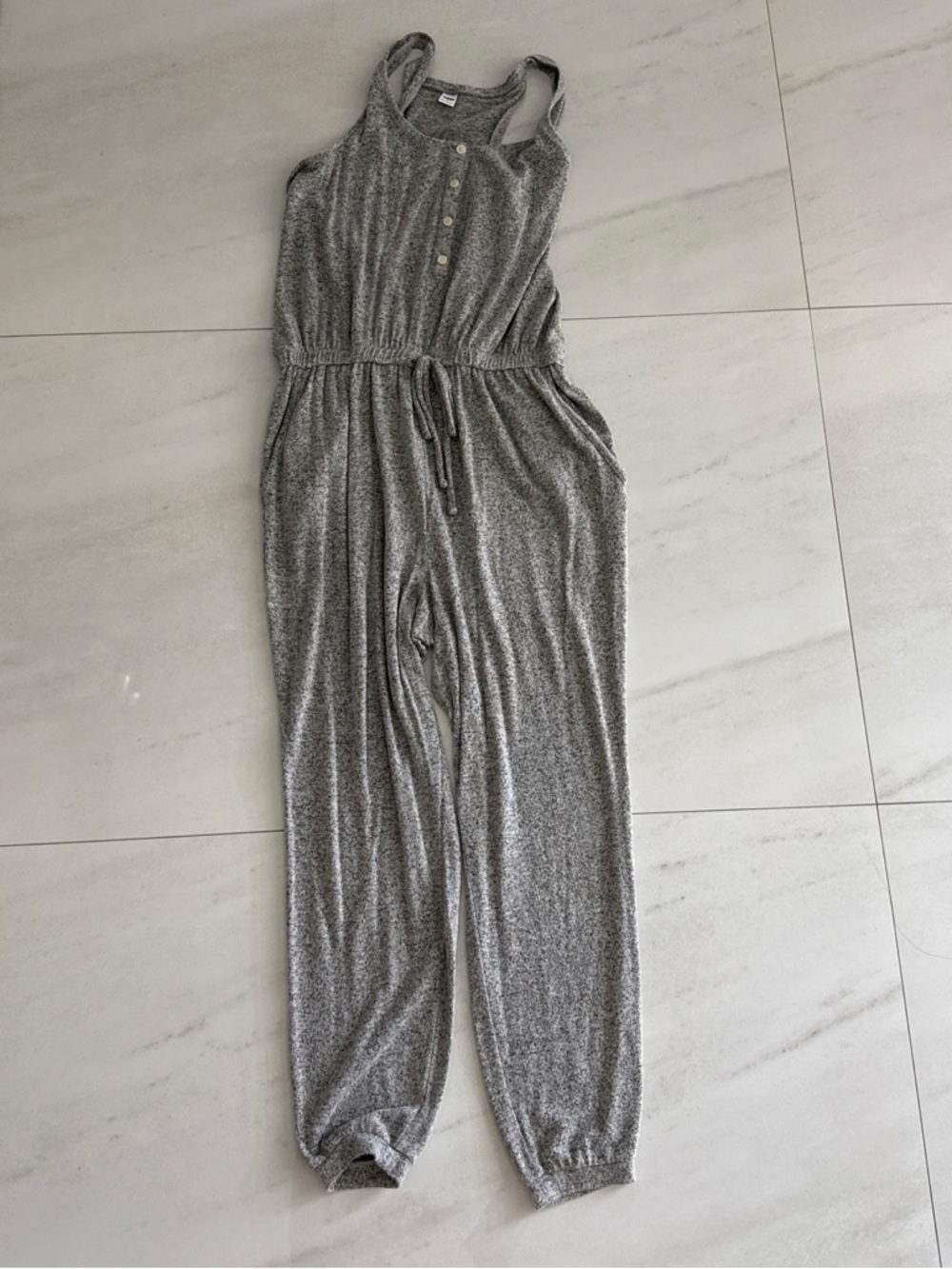 Old Navy Gray Sleeveless Knit Jumpsuit with Drawstring